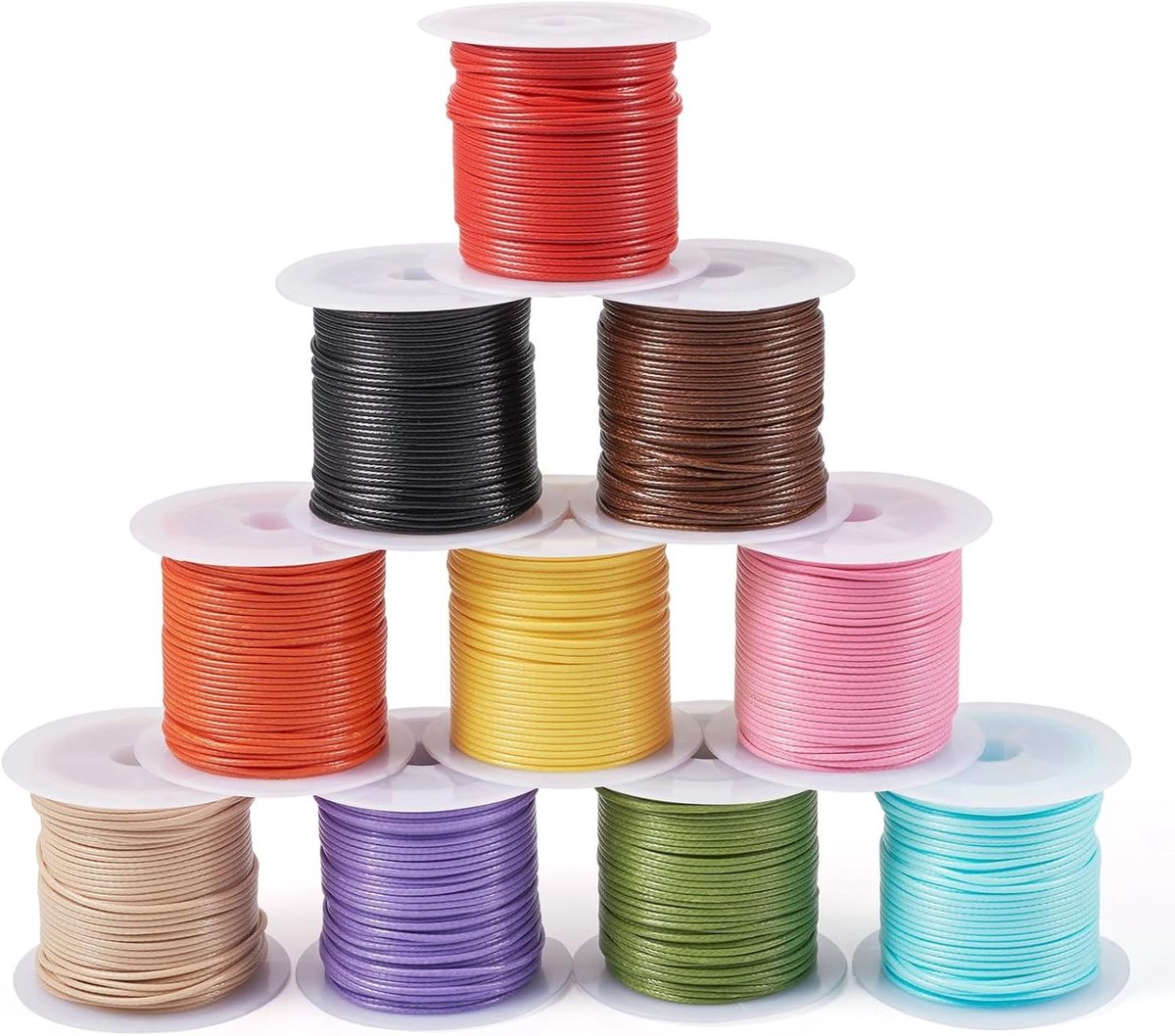 10 Rollen Gewaxte Polyester Kordels in 10 Kleuren - 1mm Macramé Touw voor Armbanden, Kettingen en Creatief Knutselen, 10M/Rol