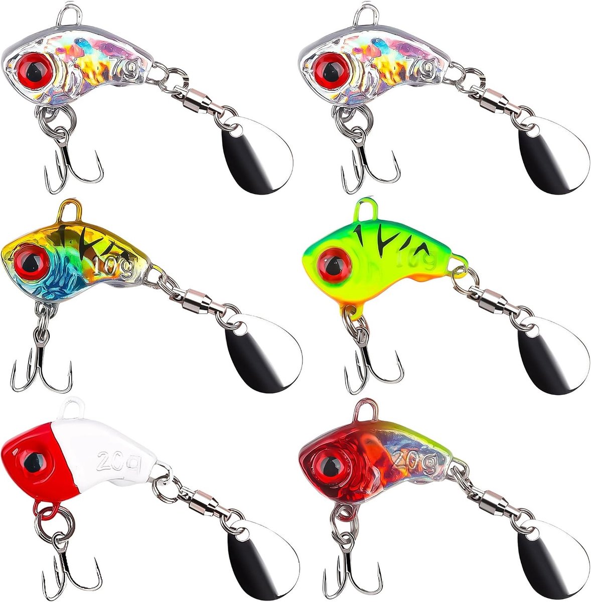 Set van 6 Jig Spinners voor Baars, Forel en Snoek - Effectief Kunstaas voor Sportvissen en Crankbait Technieken