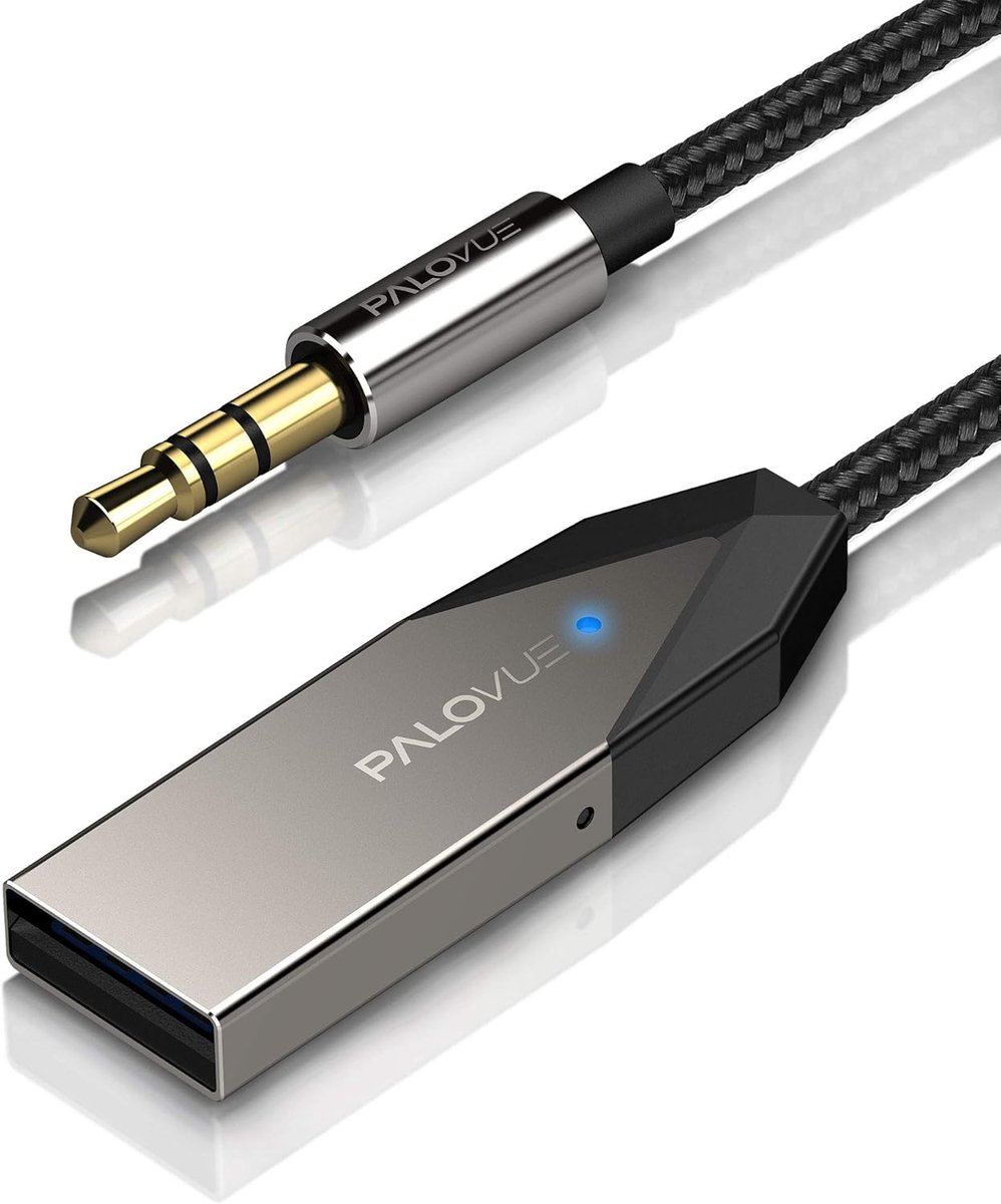 SnelShoppen - Bluetooth 5.0 Ontvanger met Qualcomm CSR, Draadloze Audio Car Kit voor Muziekstreaming en Handsfree Bellen, 3.5mm AUX Jack en USB, Ideaa