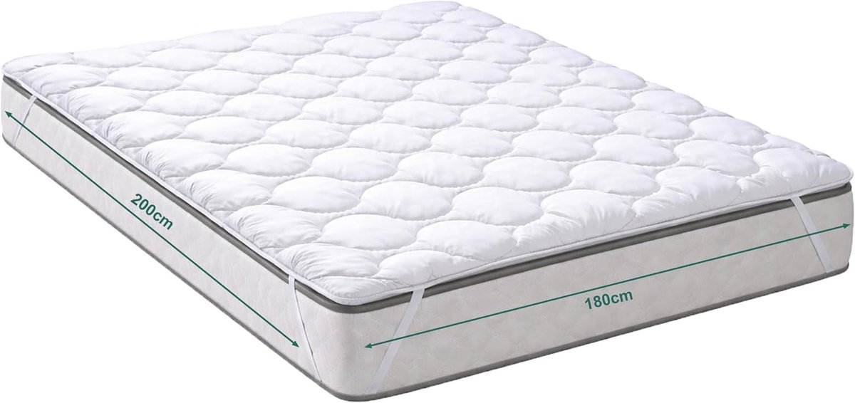 Thijox - Gewatteerde Matrasbeschermer 180x200 - Ademend, Wasbaar tot 95°C, Zachte Topper met 4 Hoekelastieken - Ökotex Gecertificeerd - Anti-Allergie
