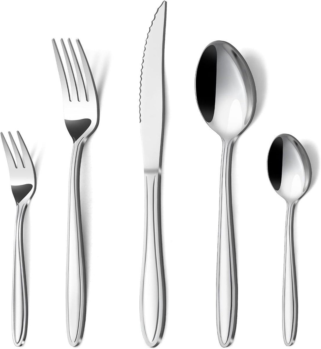Thijox - Bestekset 30-delig voor 6 Personen, Roestvrij Staal Eetbestek met Lijnengreep, Elegant Mes Vork Lepel Set voor Huis Restaurant Feest, Vaatwas