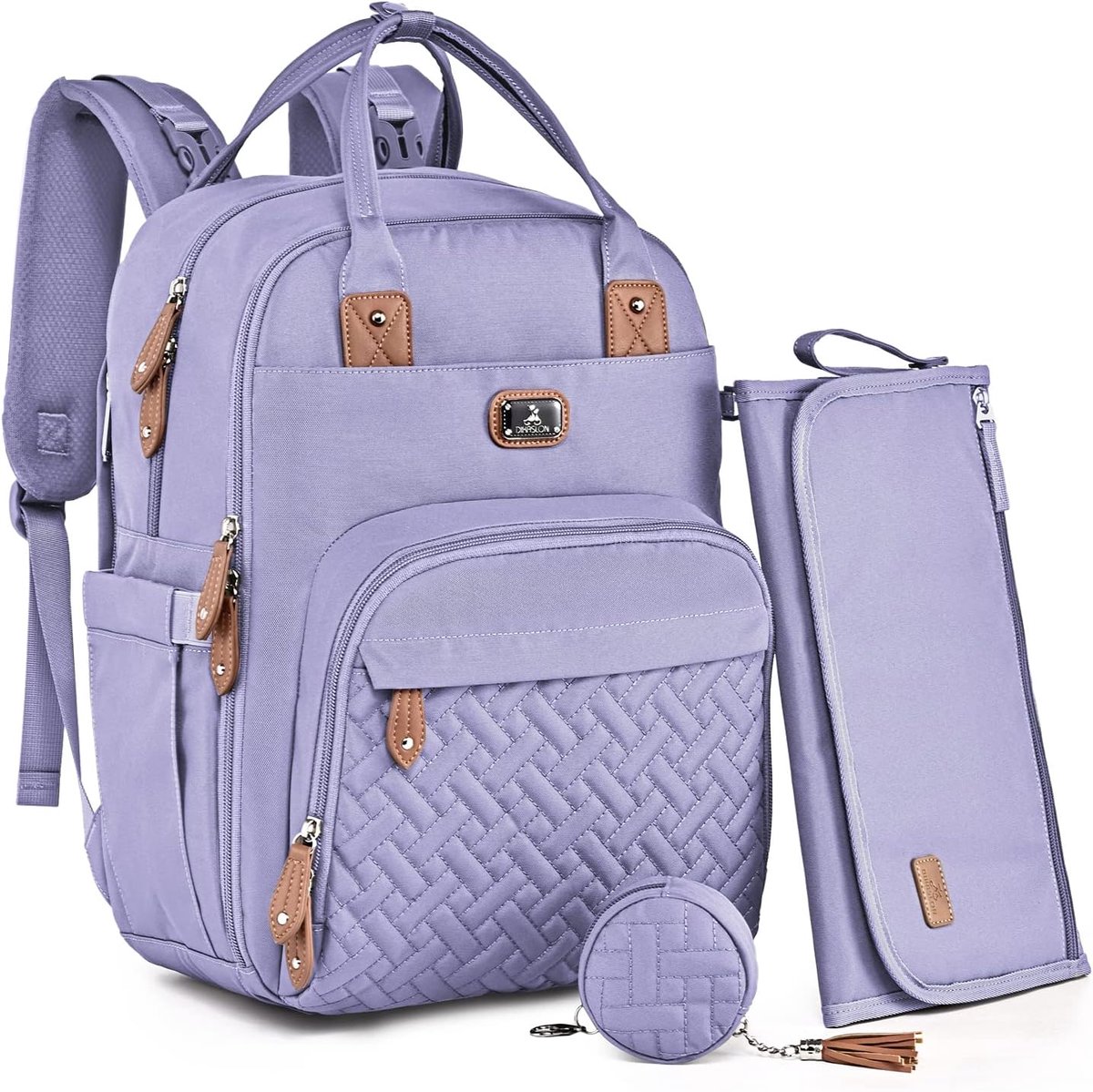 SnelShoppen - Grote Luiertas Rugzak met Multifunctionele Baby Accessoires, Inclusief Verschoonmat, Flessenhouders, en Kinderwagenbanden - Paars