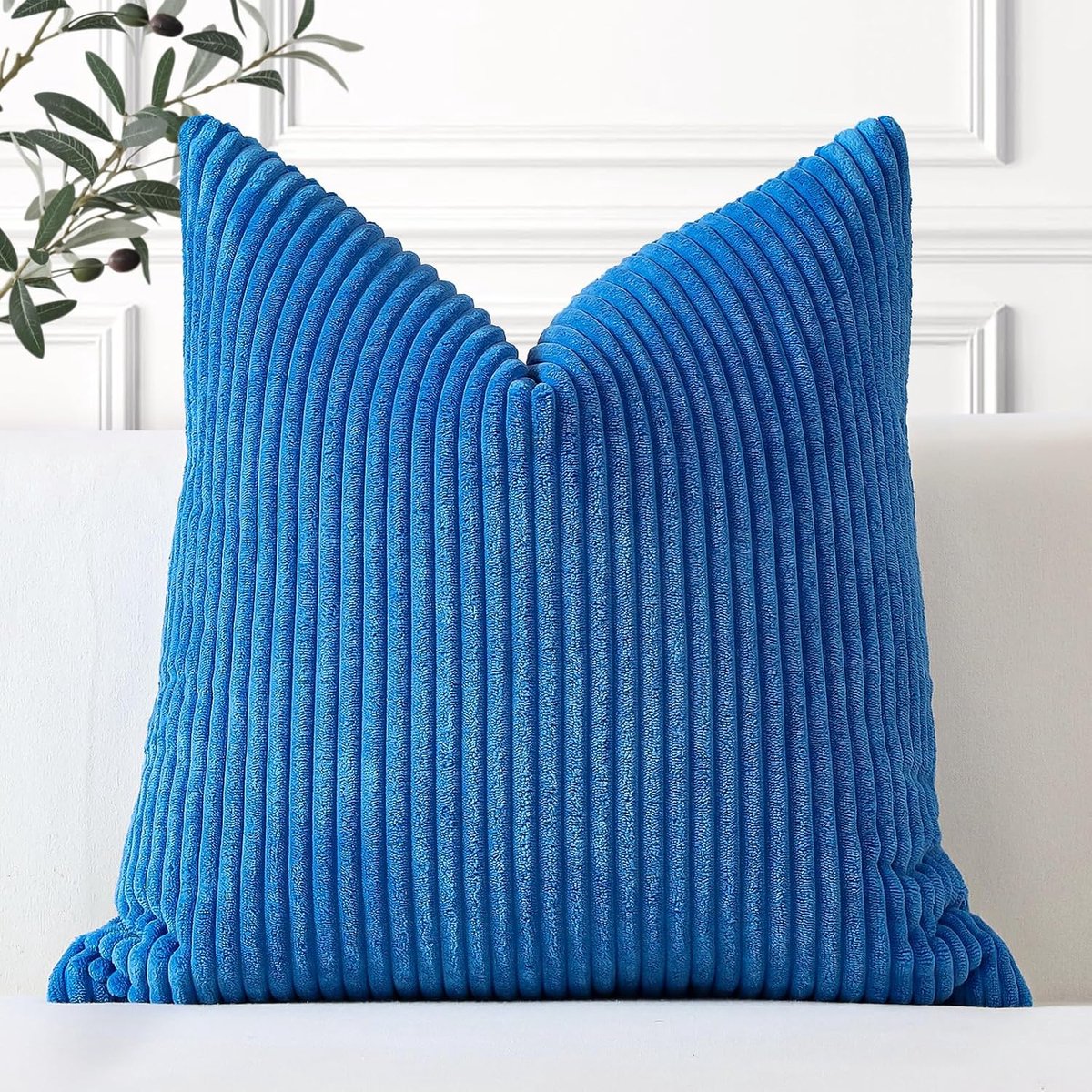 Thijox - Gestreepte Corduroy Kussenhoes 60x60 cm - Super Zacht Decoratief Kussen voor Sofa, Bank, Slaapkamer en Auto - Luxe Blauw Kussensloop