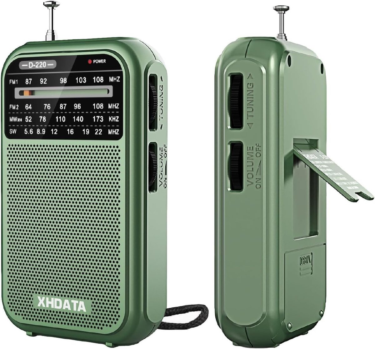 Thijox - XHDATA D220 Draagbare Radio op Batterijen - Mini Noodradio FM/MW/SW Zakradio - Compacte Radio met Goede Ontvangst voor Camping, Feest en Thui