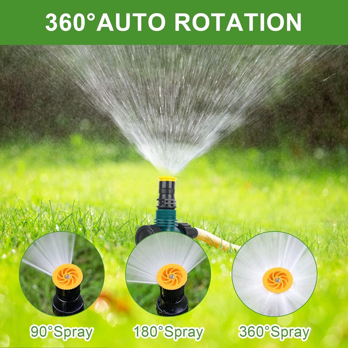SnelShoppen - Pack van 4 Tuinspuiters met Grondpen en 4 Tandem Nipples, 360° Verstelbare Automatische Tuin Sprinkler voor Tuin, Gazon en Planten Water
