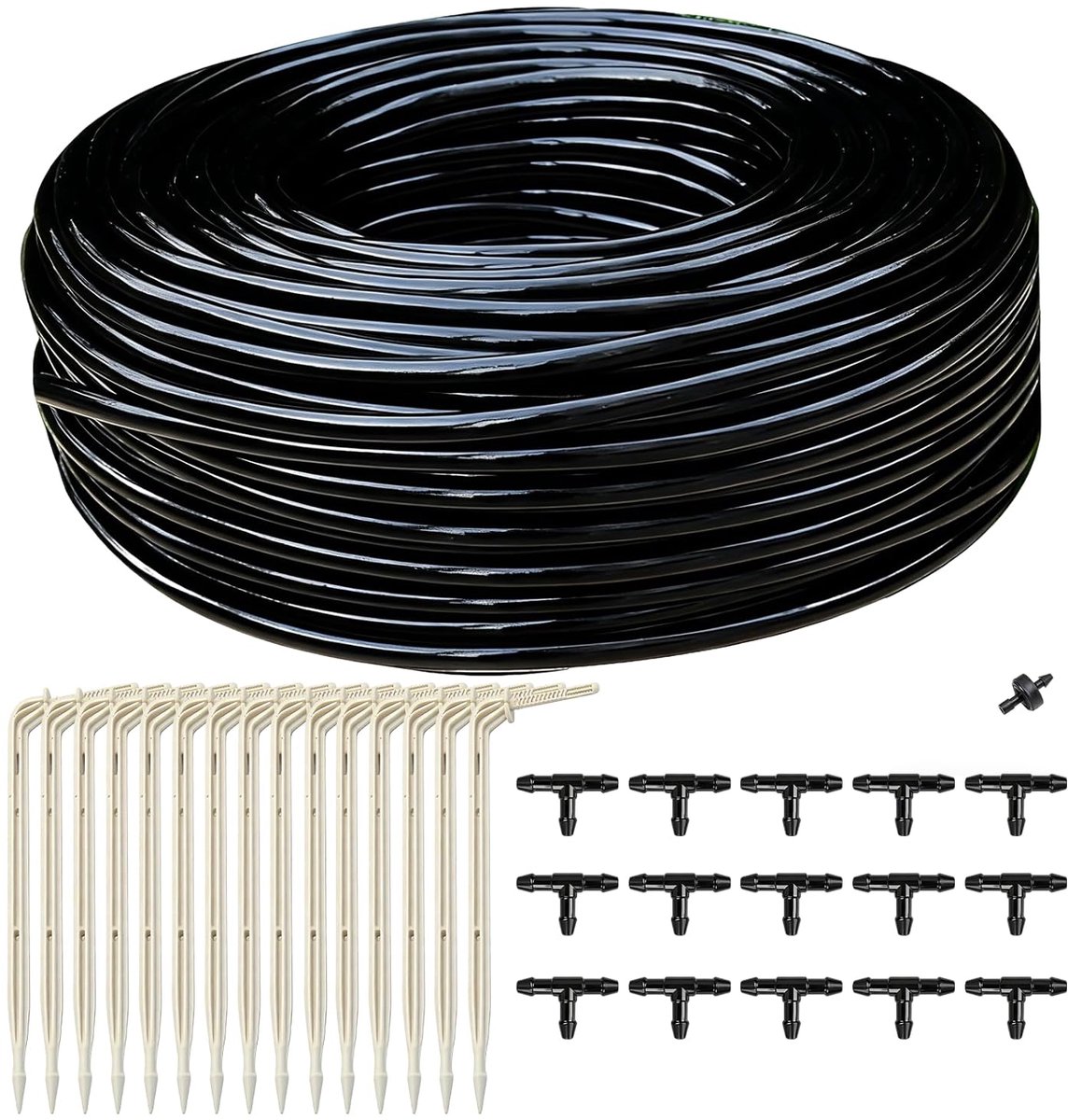 Thijox - Druppelirrigatie 3/5 mm - 15 m Micro-irrigatieslang met 15 T-aansluitingen en 15 Druppelaaars - Wortelirrigatieset voor Tuin en Gazon