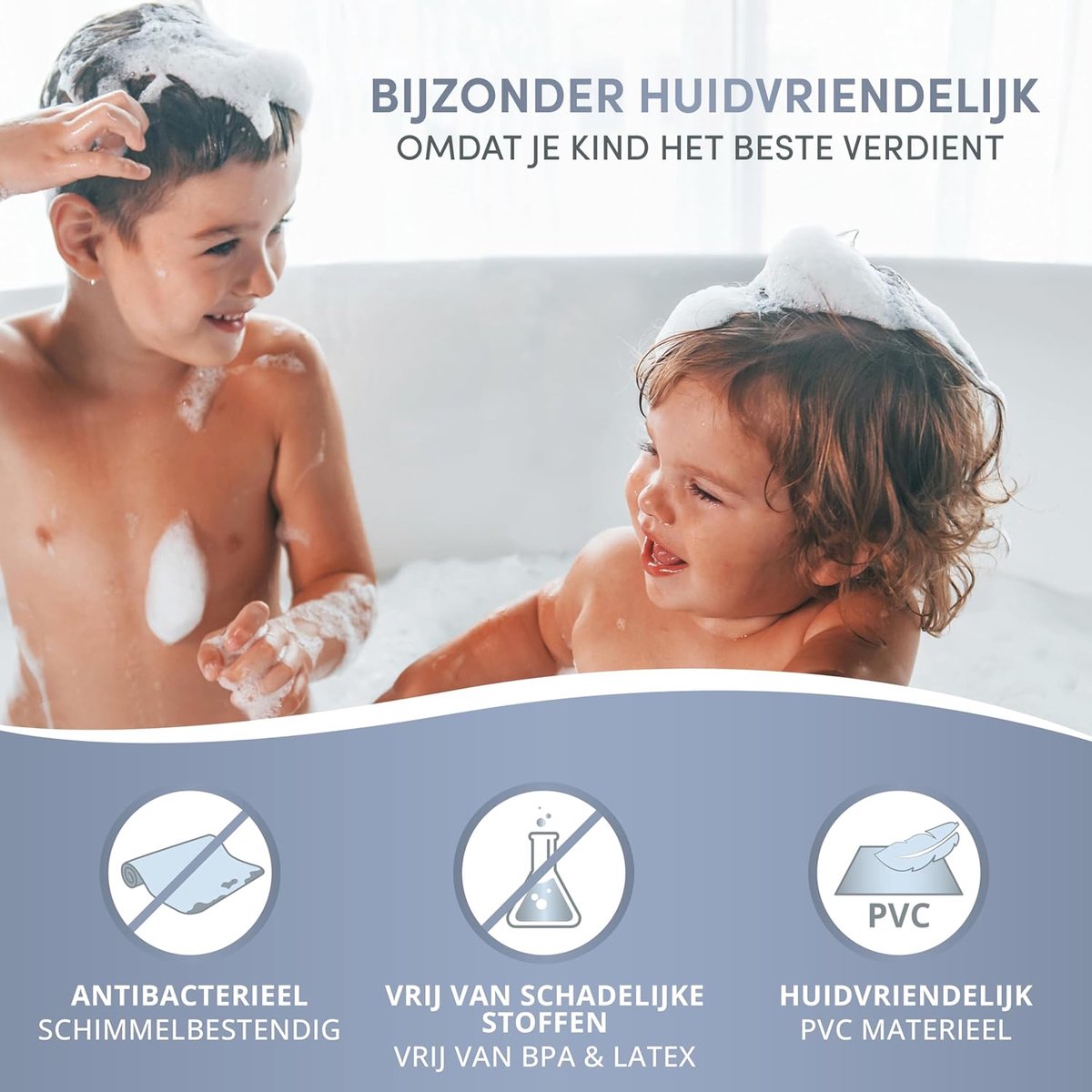 Thijox - Antislip Badmat voor Kinderen - 100% BPA-vrij, Schimmelbestendig, Wasbaar, 100x40 cm, Ideaal voor Badkuip, Inclusief 2 Ophanghaken, Perfect v