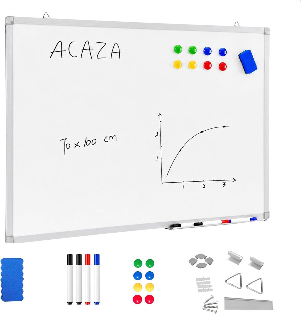SnelShoppen - Magnetisch Whiteboard 70x100cm - Memo Board met Uitwisbare Marker, Wisser en Tray - Duurzaam Aluminium Frame - Ideaal voor Thuis, Kantoo