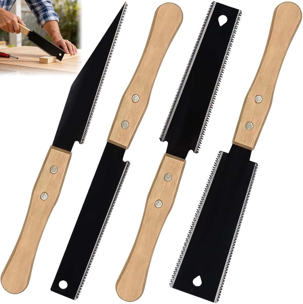 SnelShoppen - 4-delige Japanse handzaag set, 6 inch dubbele zaag, 11/17 TPI, kleine fijne houtzaag met SK5 blad en houten handvat, professionele zaags
