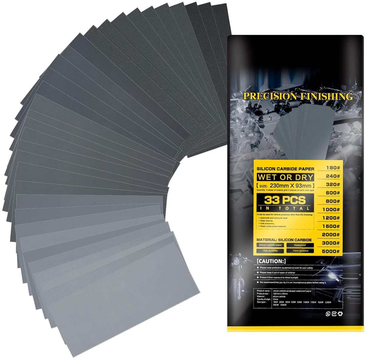 Thijox - 33 Stuks Nat en Droog Schuurpapier Vellen 180-5000 Grit - Waterdicht Schuurpapier voor Hout, Metaal en Automotive, Professioneel Schuren, Pol