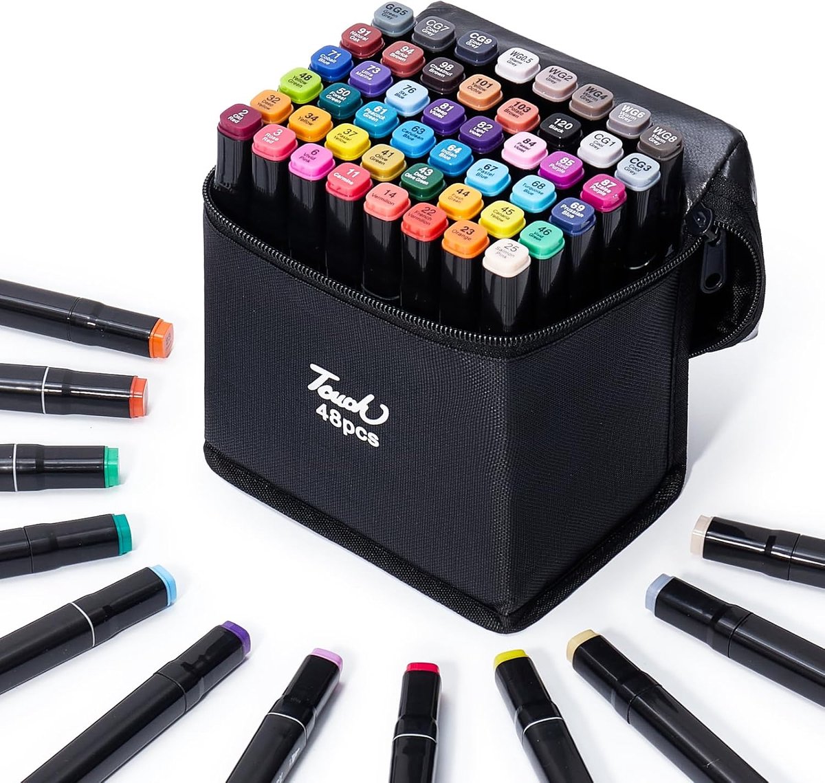 Thijox - 48 Kleuren Alcohol Markers Set - Dual Tip Permanente Art Markers voor Kleuren, Tekenen, Schilderen - Fijne en Beitel Tip Alcohol Gebaseerde P