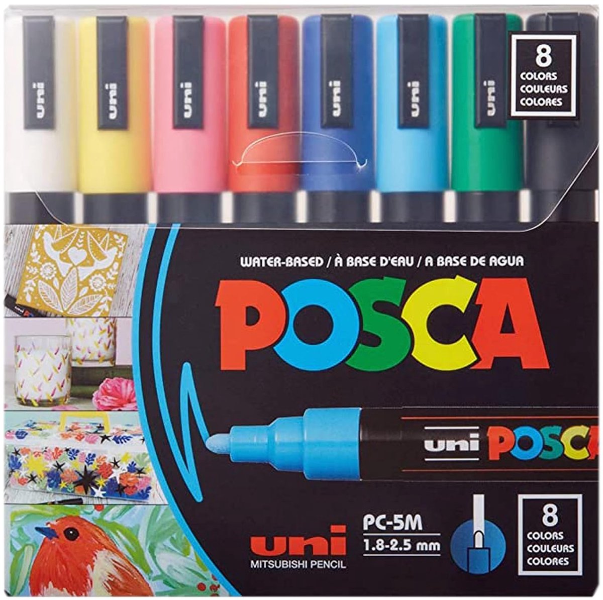 Thijox - POSCA Marker Set van 8 - Medium Ronde Punt - Dekkende Pigmentmarkers in Basiskleuren voor Papier, Metaal, Kunststof, Stof, Karton - Perfect v