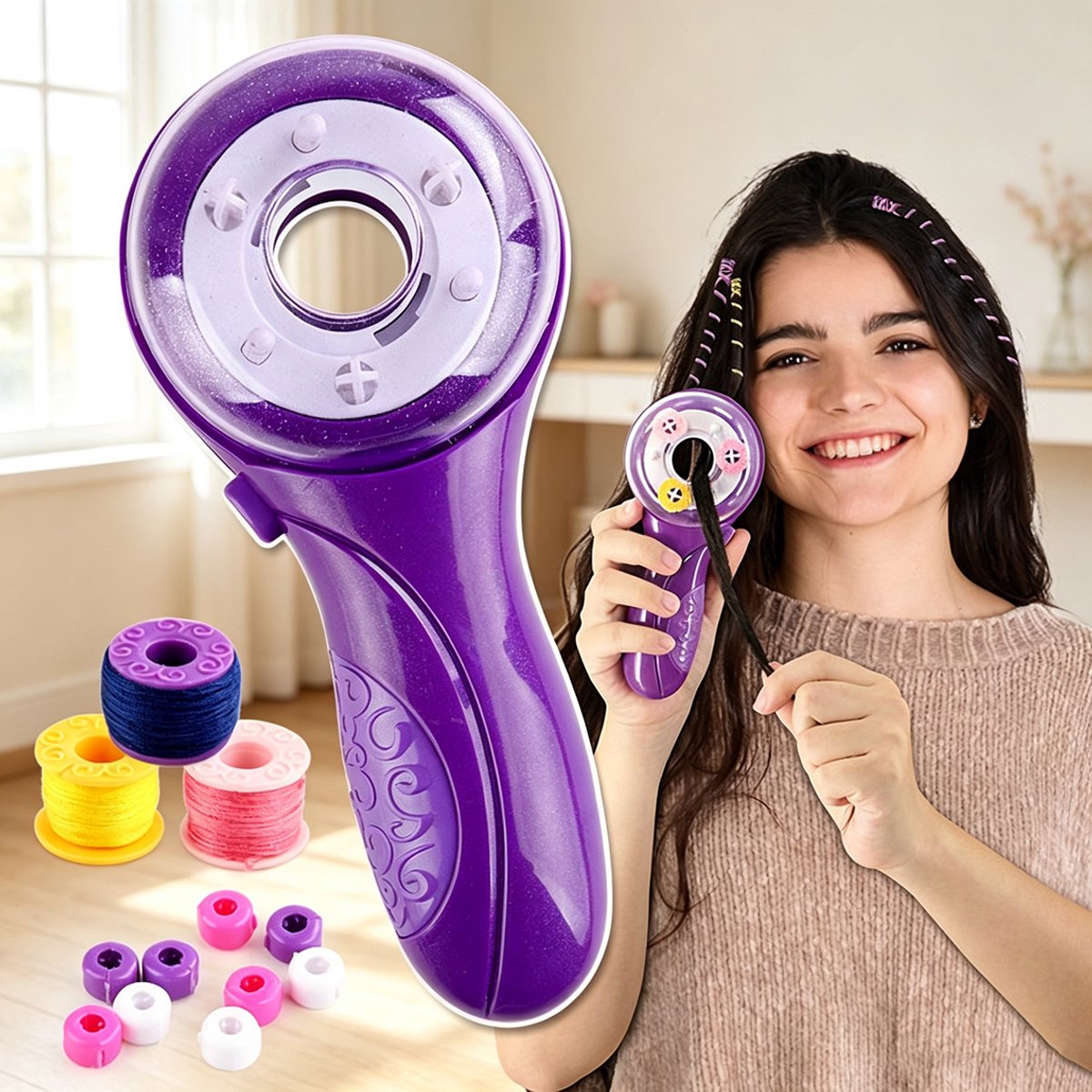 Learnlogic Elektrische Haarvlechtmachine Complete DIY Set voor Meisjes Haarstyling Speelgoed met Kralen & Accessoires Leuk Cadeau voor Kinderen 6 t/m 12 Jaar