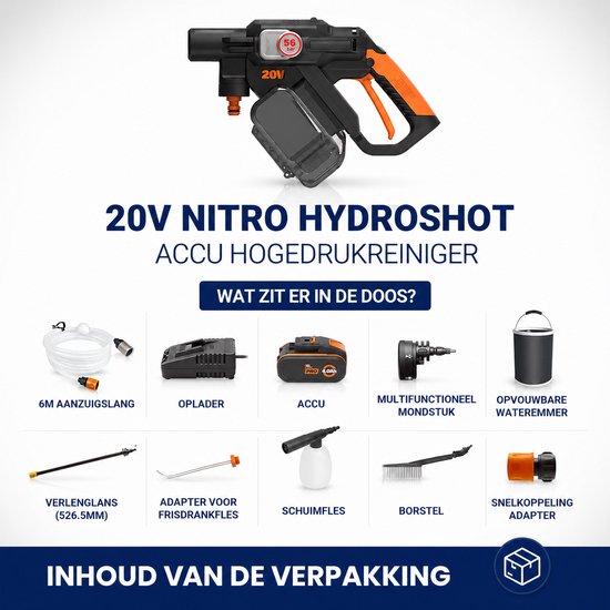 Draadloze Hogedrukreiniger 20V - Accu Hogedrukspuit 56 Bar Compact — afbeelding 2