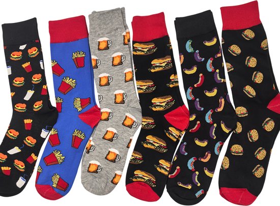 Fastfood sokken maat 34-40 | 5 Stuks | Happy Socks | Grappige sokken | Patat sokken | Hamburger sokken | Hotdog sokken | Bier sokken | Pizza sokken | Fastfood Sokken | cadeautje voor kinderen | jongens en meisjes