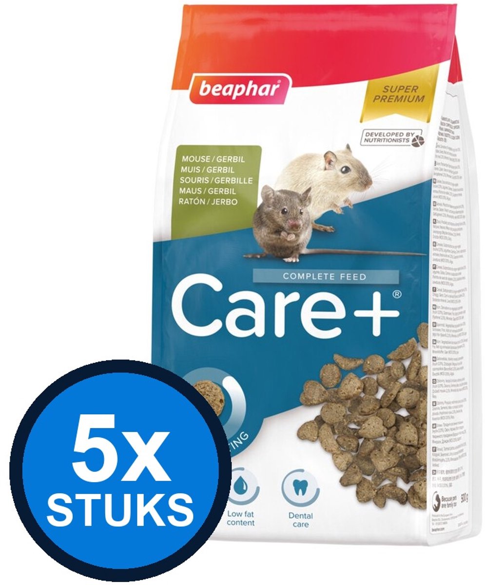 5x Beaphar - Care+ gerbil/muis 500gr - Knaagdierenvoer - 500 g