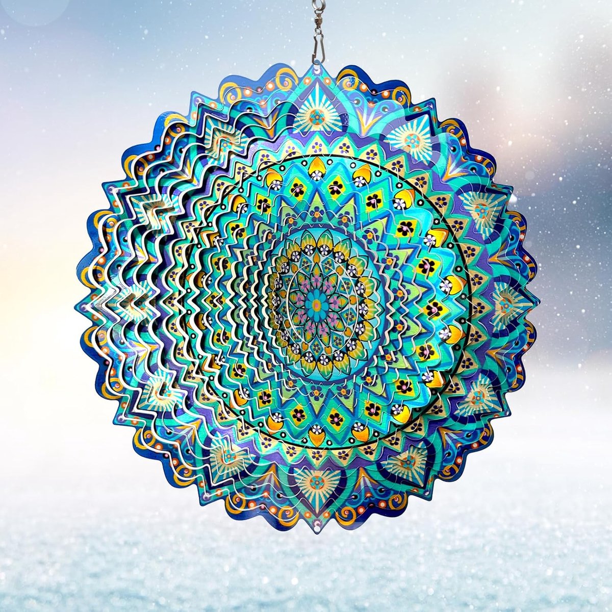 Wind Spinner Mandala Pauw 12 "3D Rvs Tuin Sculptuur Waarde Gift Laser Cut Opknoping Wind Spinners Metalen Kinetische Yard Art Decoraties Binnen/Outdoor Decor
