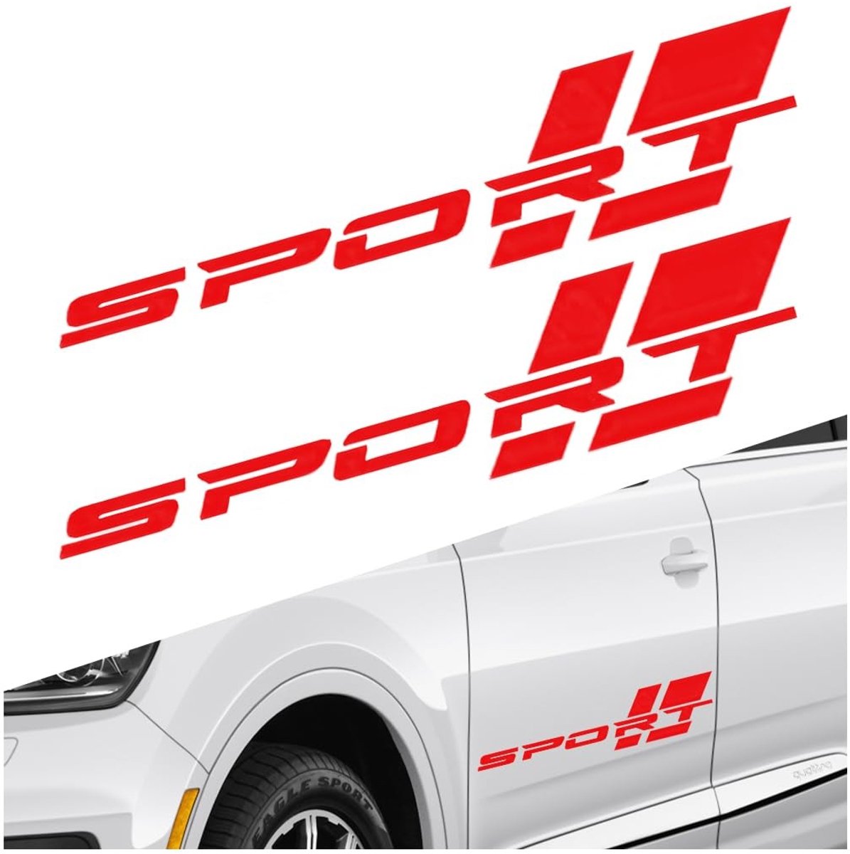 Dailygoods- Sport Stickers 2 Stuks - Autodeur Stickers - Universeel Exterieuraccessoire - PET Materiaal - 41 x 9 cm - Zwart/Wit-Rood - Autostickers