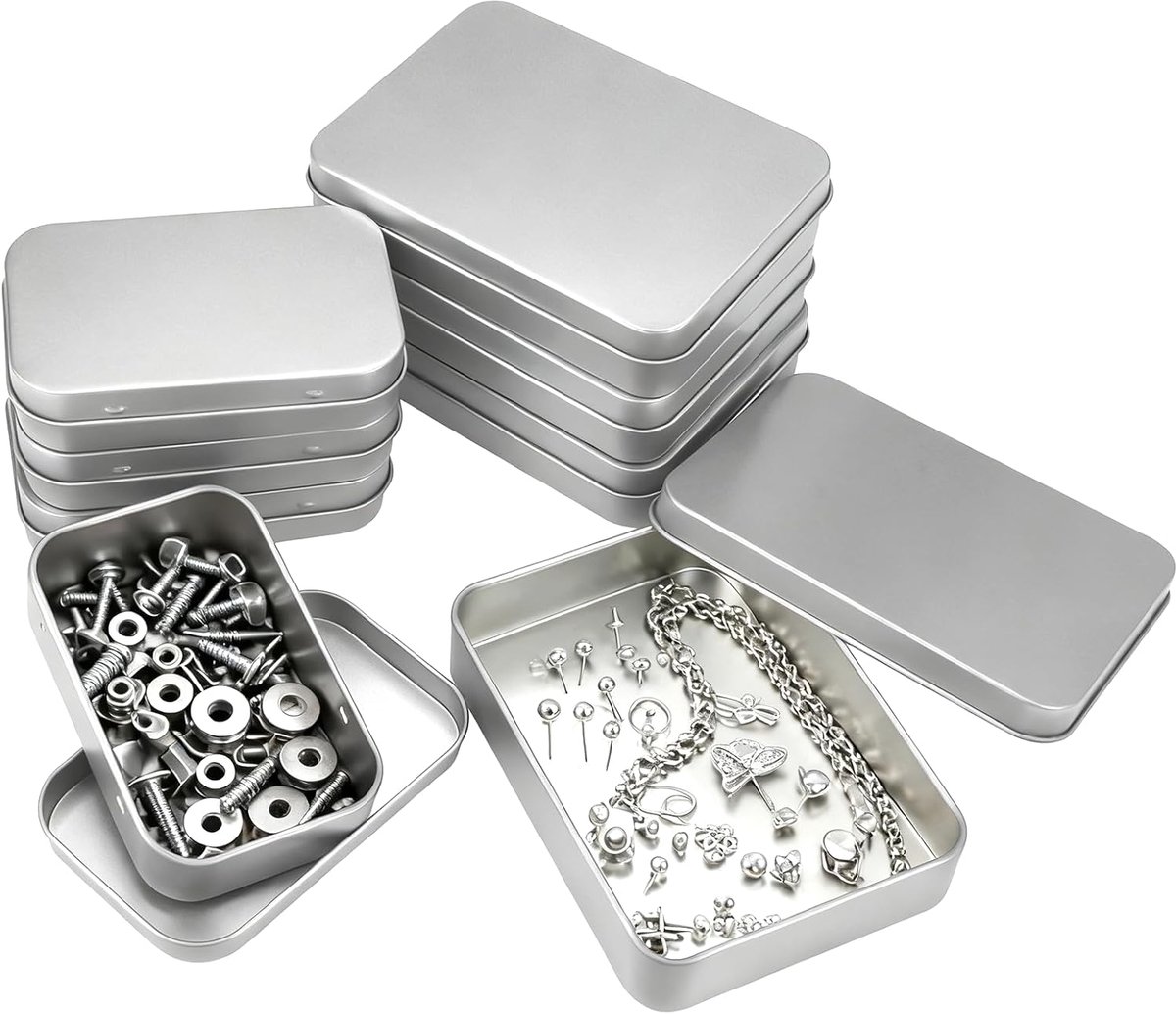 8 Stuks Blikken Blik met Deksel, 11,5 x 8,5 x 2,2 cm en 9,5 x 6 x 2 cm, Metalen Dozen met Deksel Klein voor Munten, Sieraden, Snoepjes, Kleine Items