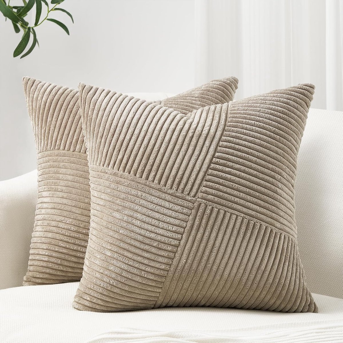 Kussensloop 40 x 40 cm, zacht set van 2 corduroy windmolen, strepen patroon, kussensloop, bankkussen, sierkussen, boho, decoratie voor bank, slaapkamer, woonkamer, balkon