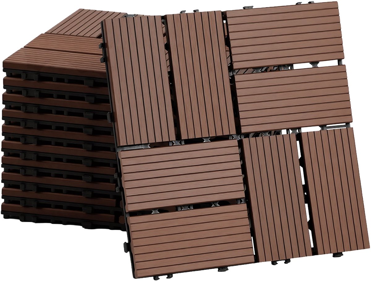 Terrastegels, 77 stuks, kliktegels met houtlook, WPC-tegel, 30 x 30 cm, Bruin