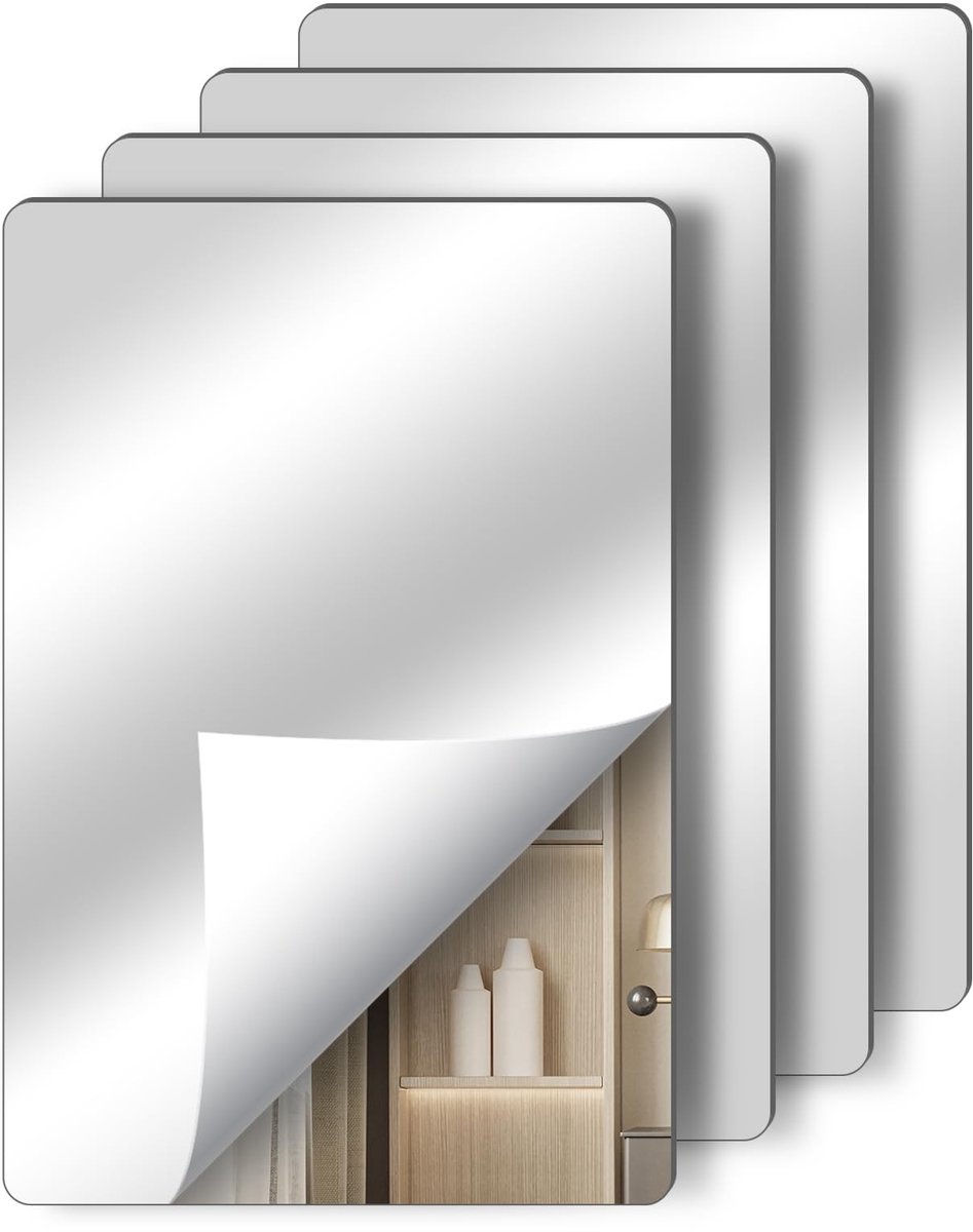 Dailygoods - flintronic 4 stuks wandspiegel, 30 x 20 cm zelfklevende spiegeltegels, 2 mm dikke acrylspiegel met verwijderbare stickers, frameloze badkamerspiegel, opplakspiegels voor slaapkamer, woonkamer