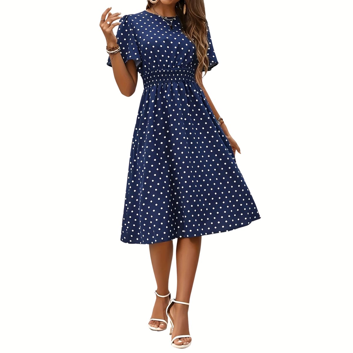 Currero Jurk Met Polkadots Stippen Zomerjurk Dames Zomerjurken Midi Jurk Volwassenen Ibiza Stijl Sundress Dress Blauw