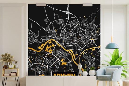Papier peint - Papier peint photo Plan d'étage - Arnhem - Or - Zwart - Largeur 220 cm x Hauteur 220 cm