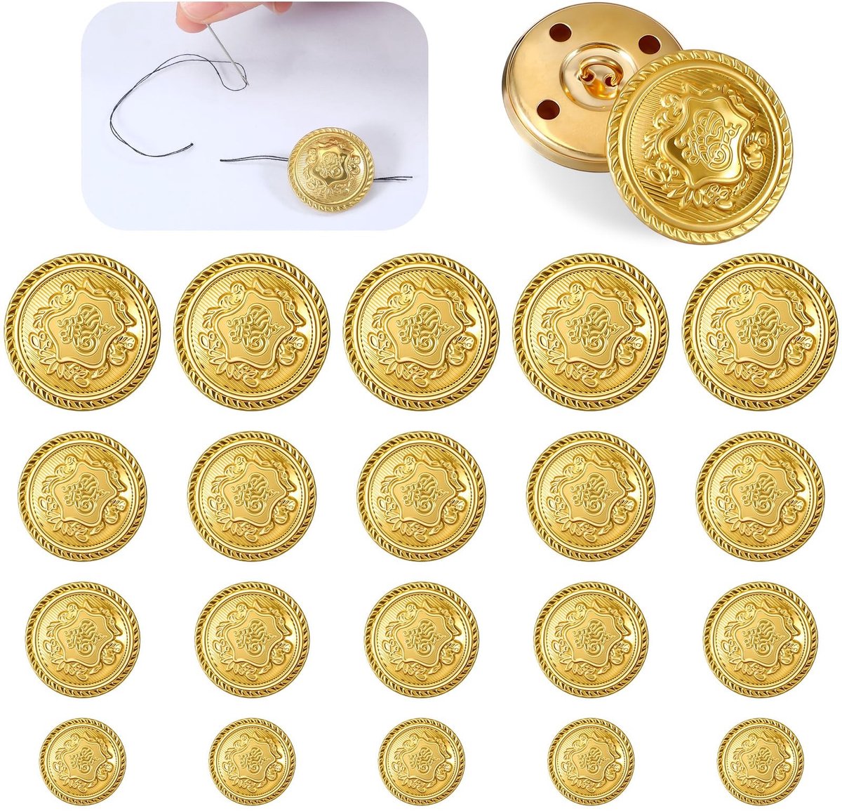 Dailygoods - 20 Stks Gouden Knoppen voor Blazer Knop Set Metalen Messing Knopen Vintage Jas Knop Voor Blazer Suits Jas Uniform 15Mm 18Mm 20Mm 25Mm