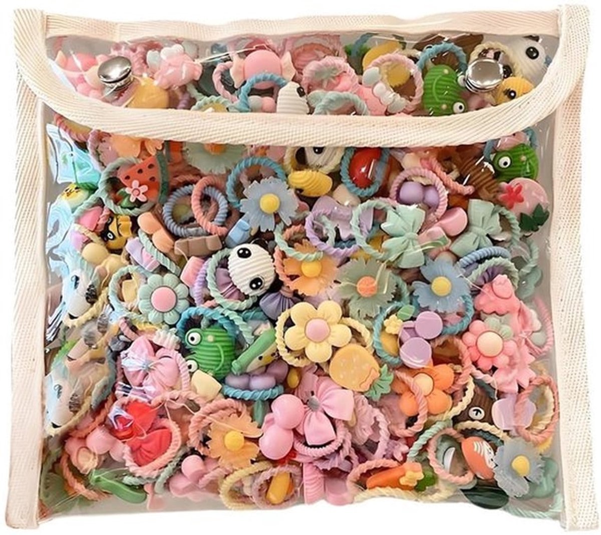 Haarelastiekjes 50 stuks - Kinderhaarelastiekjes - Elastische Haarbanden - Gemengde Kleuren - Schattige Dieren en Fruit - Hoogwaardig en Comfortabel Materiaal