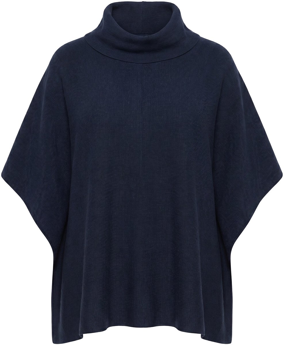 Ulla Popken - Dames - Poncho-trui oversized opstaande kraag mouwloos - Donkermarine - Maat 2+