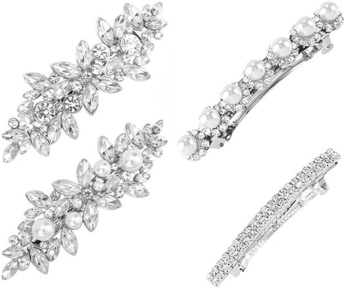 Haarspeldjes 4-pack - Bruidshaaraccessoires - Kristallen Haarspelden - Zilveren Haarclips - Modeaccessoire - Perfect cadeau