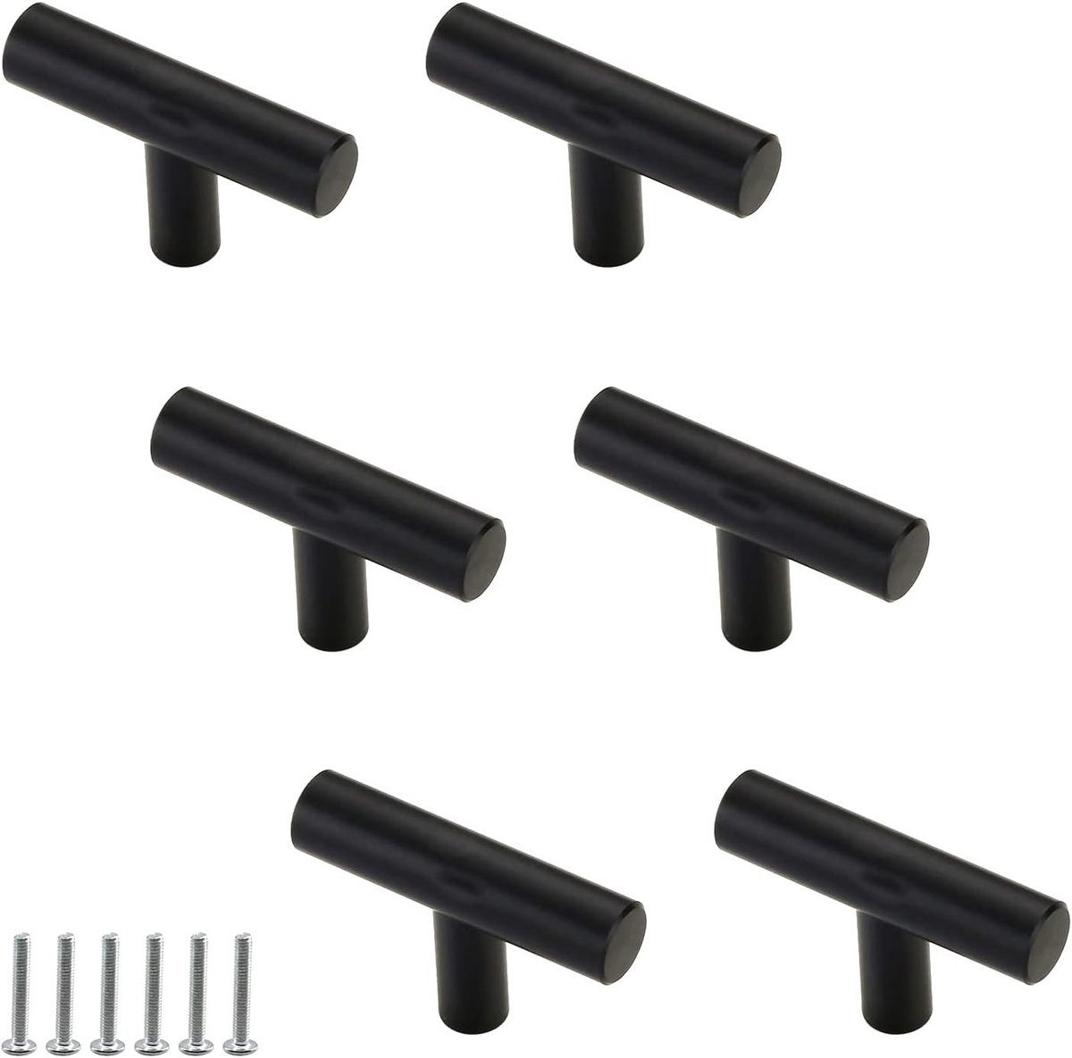 Zwarte 50mm T-Bar Handgreep voor Keukenkasten - Stevige Aluminium Trekknoppen voor Lades en Kasten (6 Stuks)