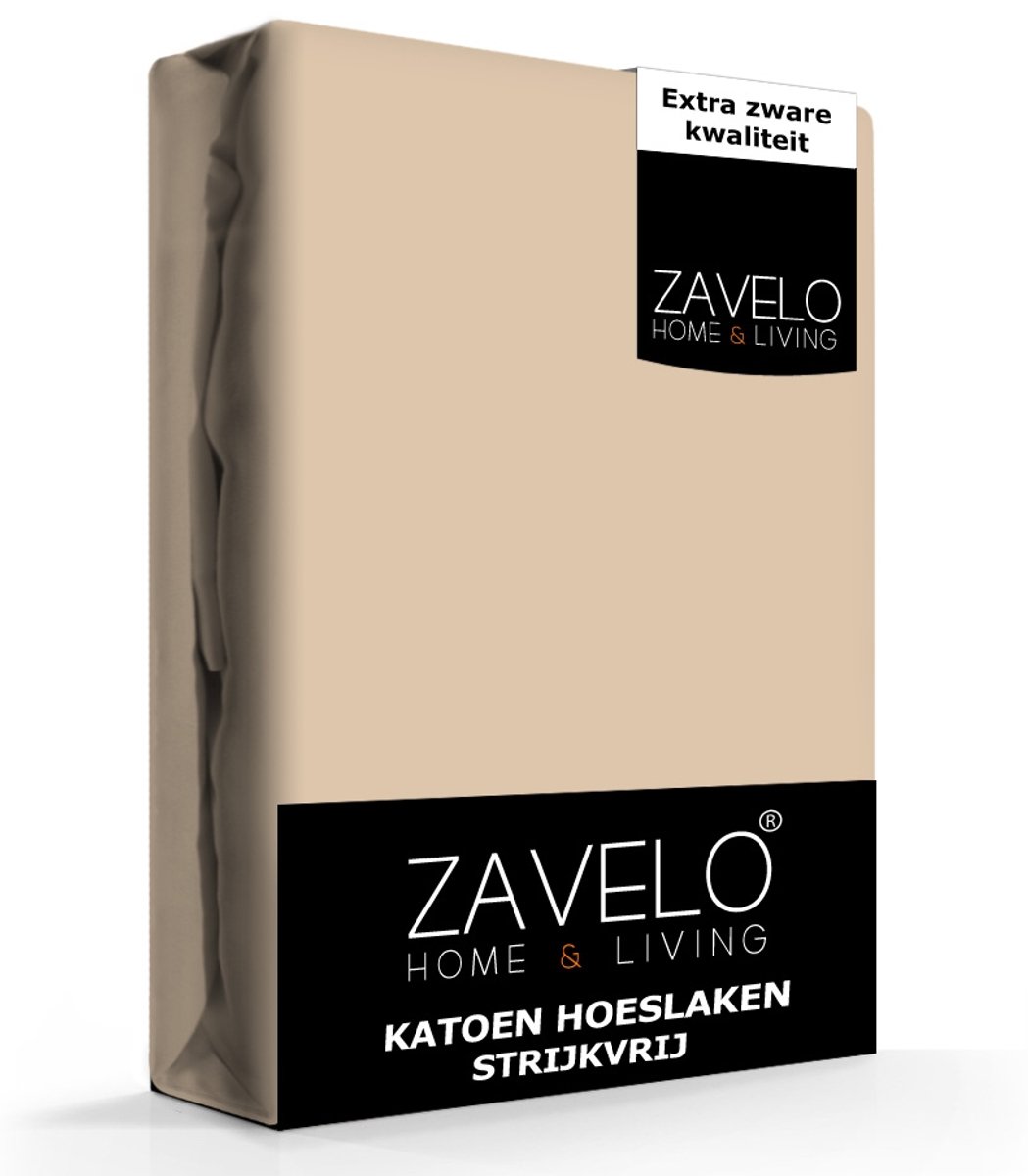 Zavelo Hoeslaken Katoen Strijkvrij Taupe-1-persoons (80x200 cm)