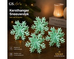 GSArt Kersthangers Sneeuwvlok – Set van 4 stuks - Zijde Mint