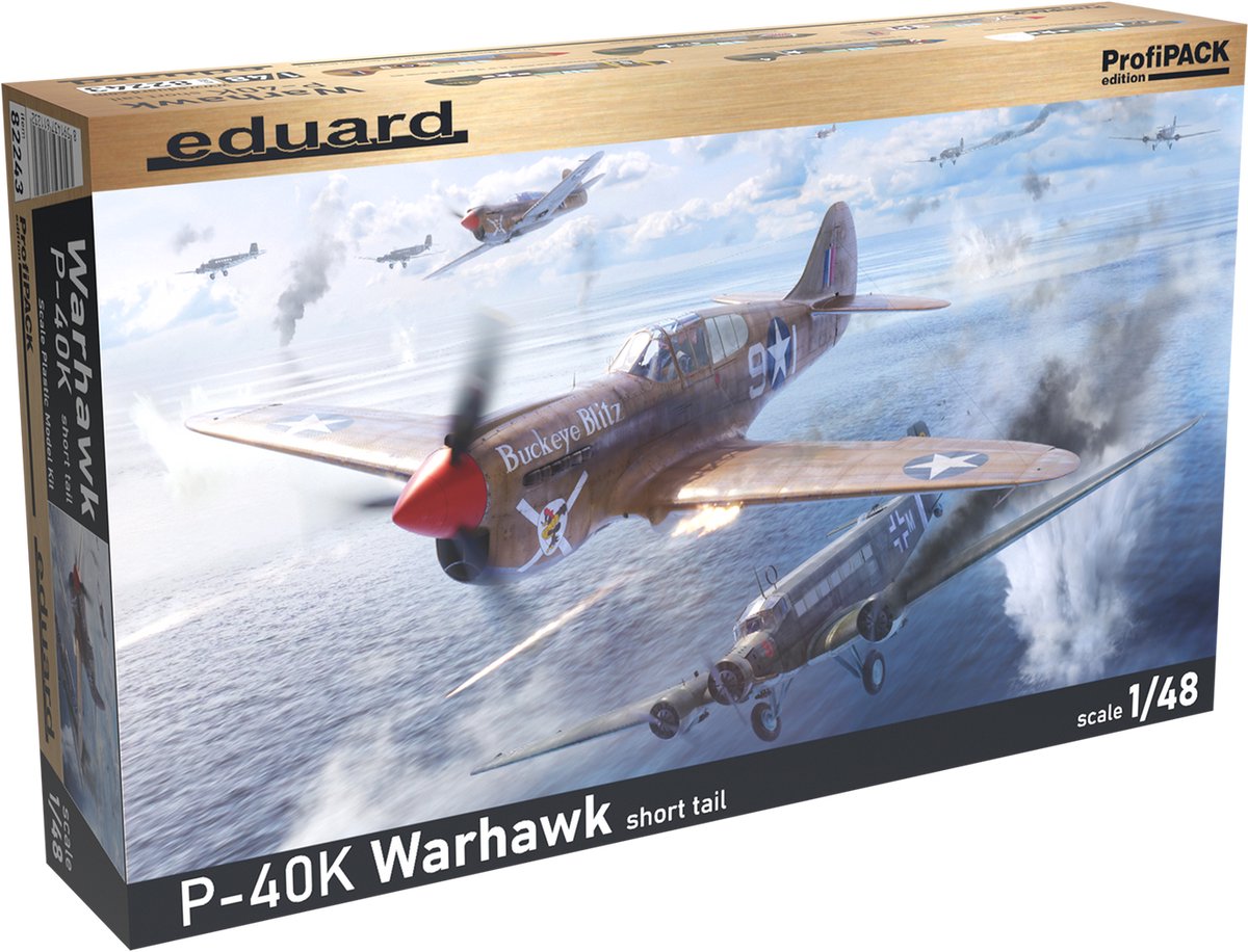 Eduard Modelbouwpakket Vliegtuigen - 82243 Curtiss P-40K Warhawk Short Tail - ProfiPACK Edition - Amerikaans Jachtvliegtuig Plastic - 1:48 - Modelbouw