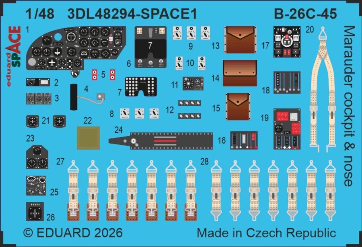 Eduard Modelbouwdecoratie - 3DL48294 Sp - Cockpit en Neus voor Martin B-26C-45 Marauder - Photo-etch