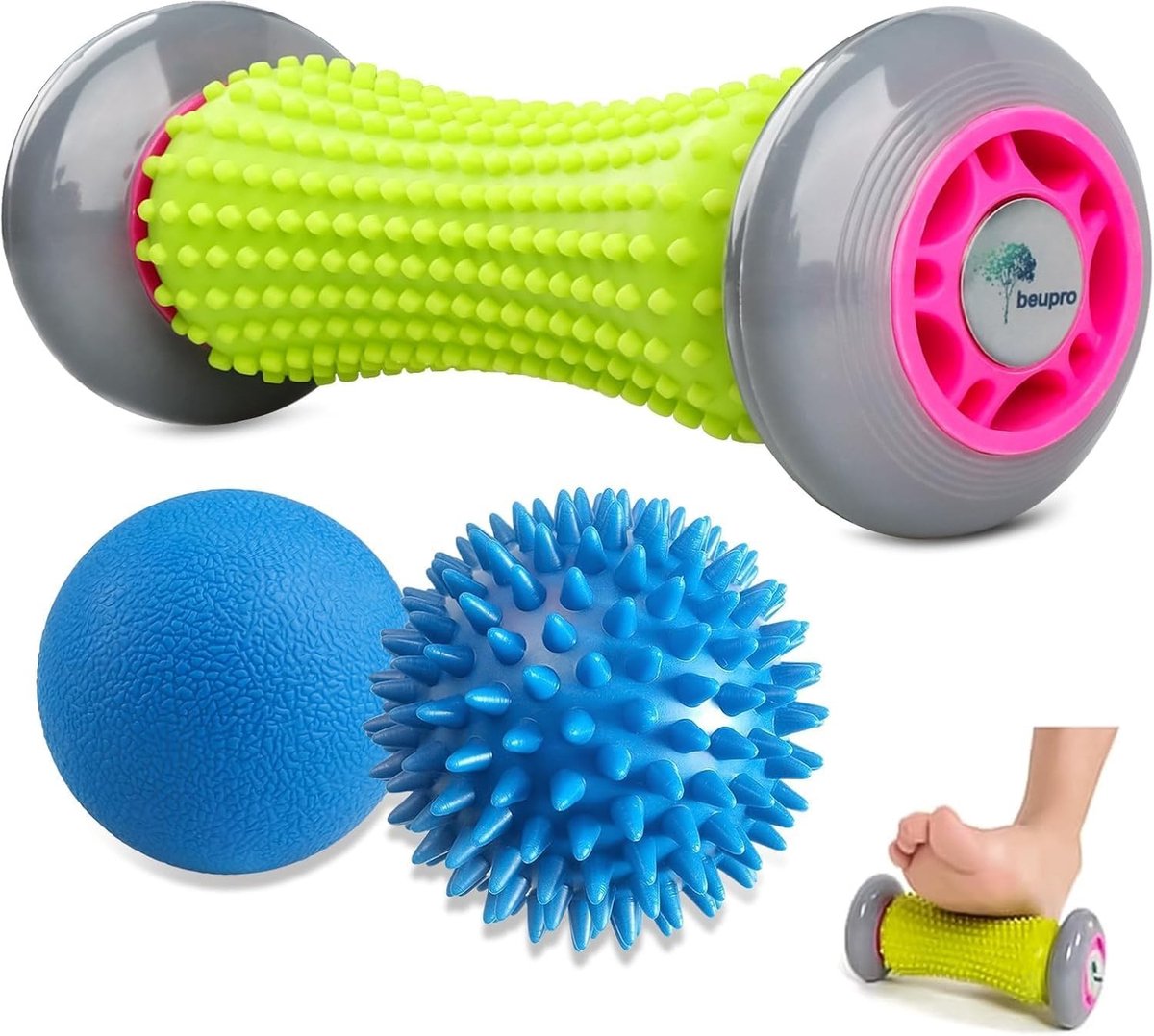Voetmassageapparaat - Wit - 6,6 x 17,5 cm - PVC en TPE Multifunctionele Roller met Massageballen - Voor Pijnverlichting en Spierontspanning