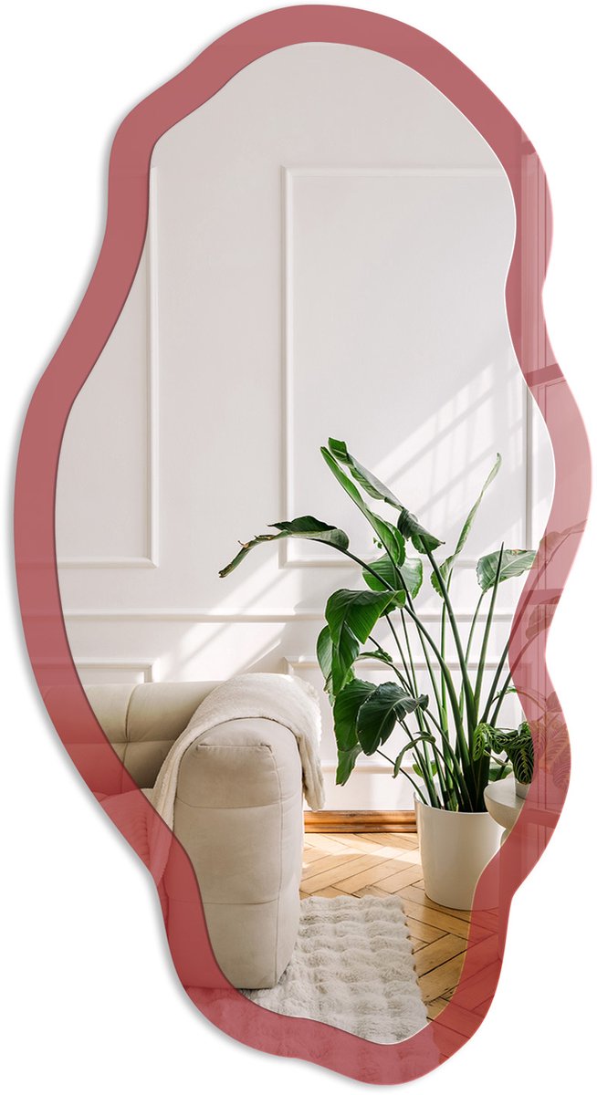 Coloray Bordeauxrode Kleur Spiegel - Bordeaux Strakke Rechthoekige Spiegel - Organische Spiegel - Woonkamer, Slaapkamer - Minimalistisch - 45x90 cm - Totale afmeting 52x97 cm