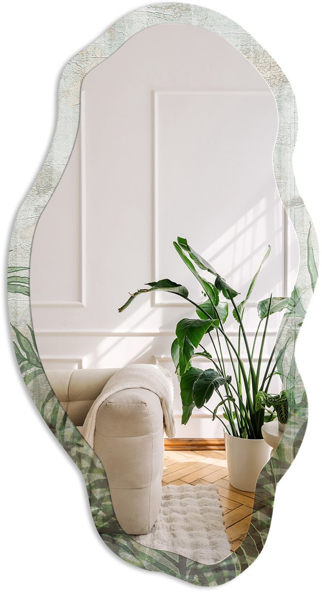 Coloray Tropische Varen Spiegel - Groen Rechthoekige Spiegel Voor Interieur - Organische Spiegel - Slaapkamer, Woonkamer, Badkamer - Schilderachtig - 45x90 cm - Totale afmeting 52x97 cm