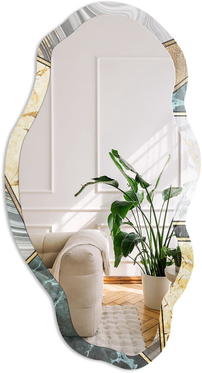 Coloray Geometrische Mozaïek Spiegel - Grijs Strakke Rechthoekige Spiegel - Organische Spiegel - Woonkamer - Modern - 45x90 cm - Totale afmeting 52x97 cm