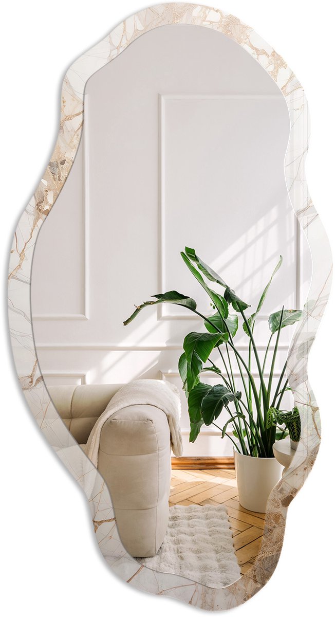 Coloray Marmeren Elegantie Spiegel - Wit Rechthoekige Spiegel Voor Interieur - Organische Spiegel - Woonkamer, Kantoor, Slaapkamer - Klassiek - 45x90 cm - Totale afmeting 52x97 cm