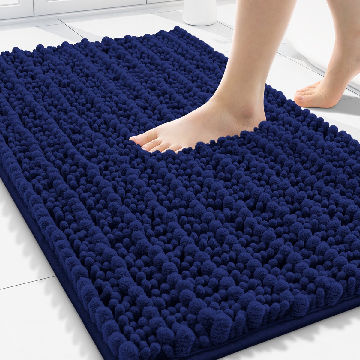 Olanly Badmat Antislip – Chenille Douchemat – Badmat Badkamer – Dik, zacht en absorberend – Marineblauw – 51X76cm