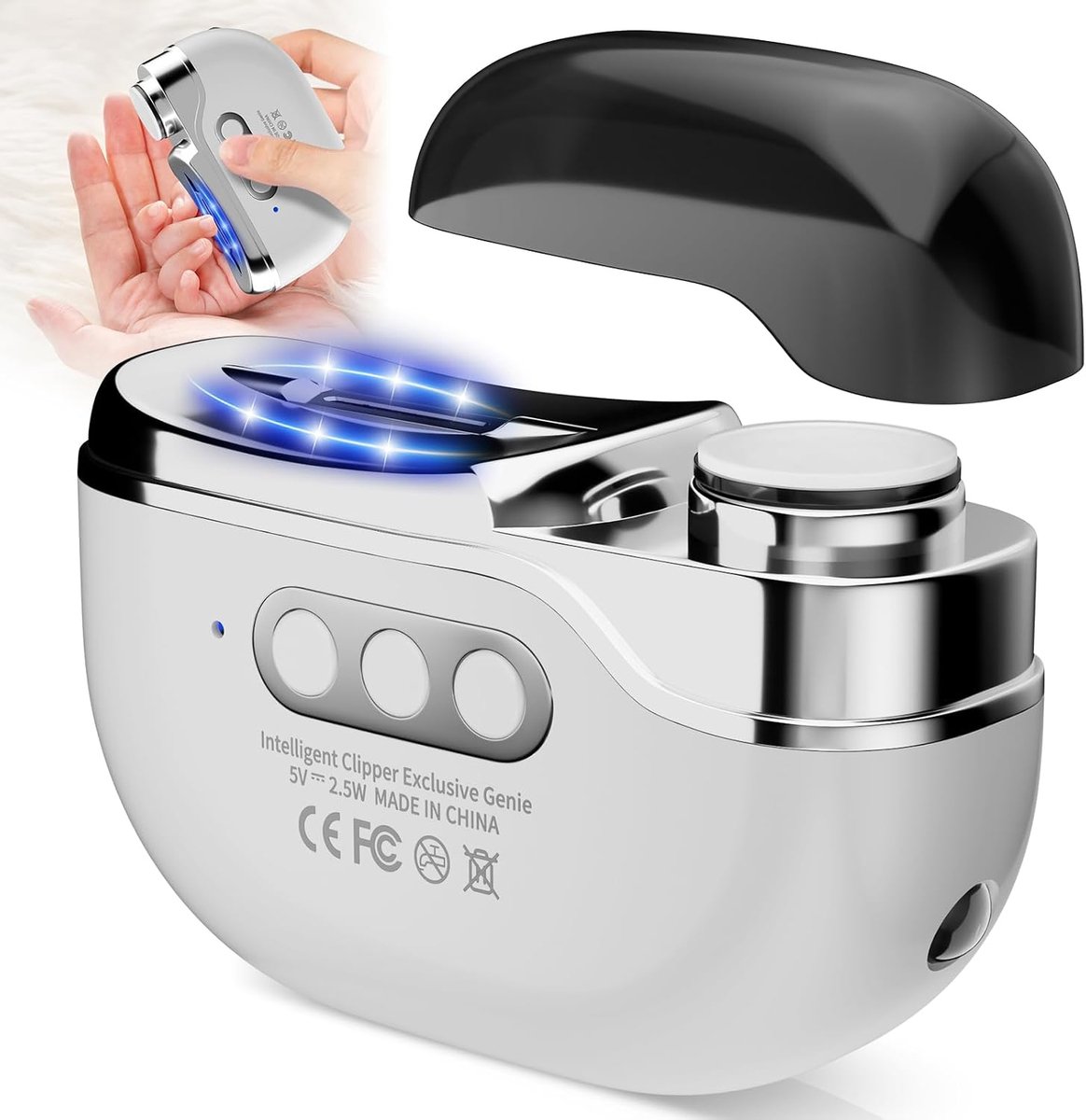 Deze verbeterde 4-in-1 elektrische nagelknipper/vijl/manicurist, uitgebracht in 2026, heeft drie instelbare snelheden, is oplaadbaar, heeft een polijstfunctie en wordt geleverd met een intrekbaar opzetstuk（wit）.