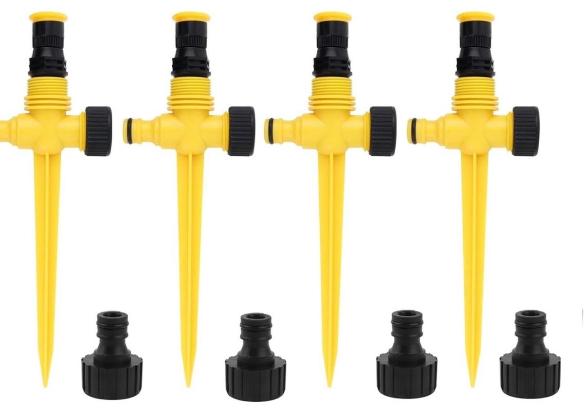 GELLDG 4 Stuks Sproeier - Seriegeschakelde Tuinsproeier - Instelbare 360° Beregening - Geschikt voor Gazon en Tuin - Kunststof - Set van 4 stuks - 22,5x8cm