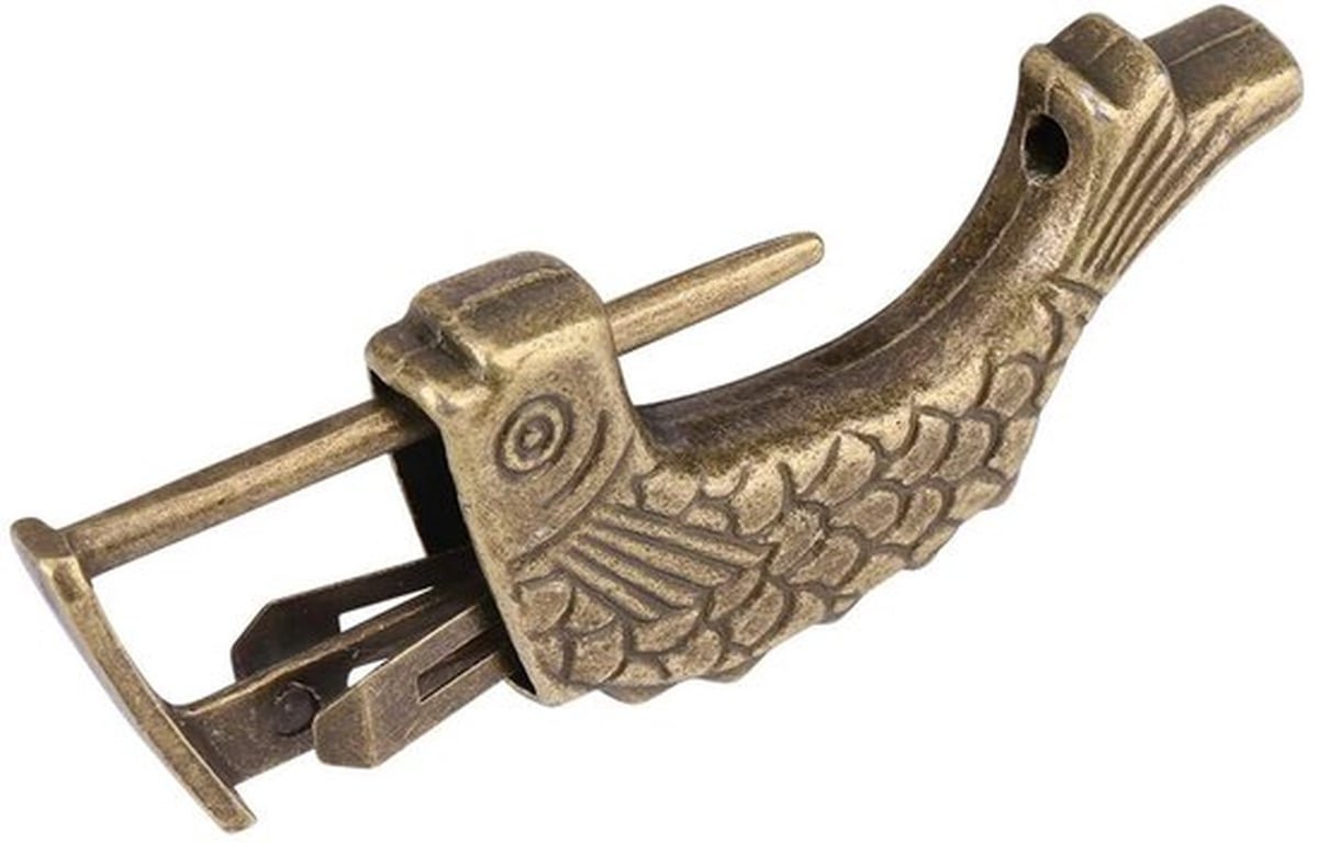 Hangslot Antiek Visvormig - Stevig en Duurzaam - Bronzen Imitatie - Platte Sleutel - Klassiek Ontwerp - Voor Juwelendoosjes - Slot