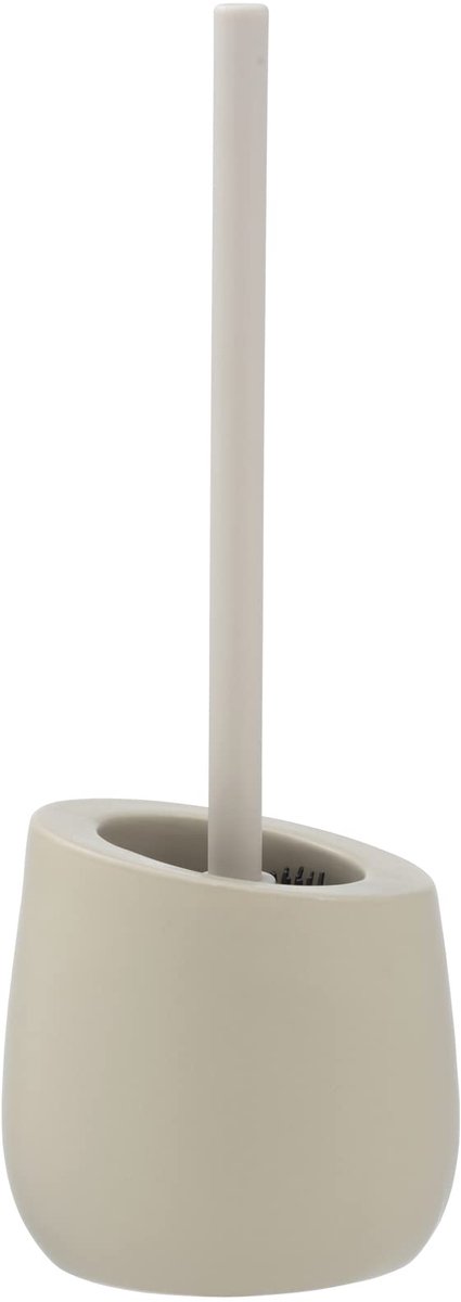 Famanu – WC-garnituur in beige, hoogwaardig keramiek met mat oppervlak, inclusief toiletborstel met siliconen borstelkop