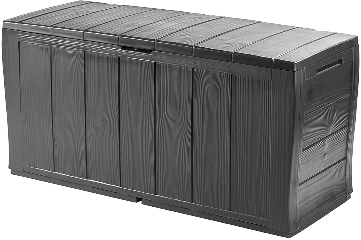 Famanu – Opbergdoos met houtlook, 270 liter inhoud, ideaal voor het opbergen van tuinaccessoires en andere spullen