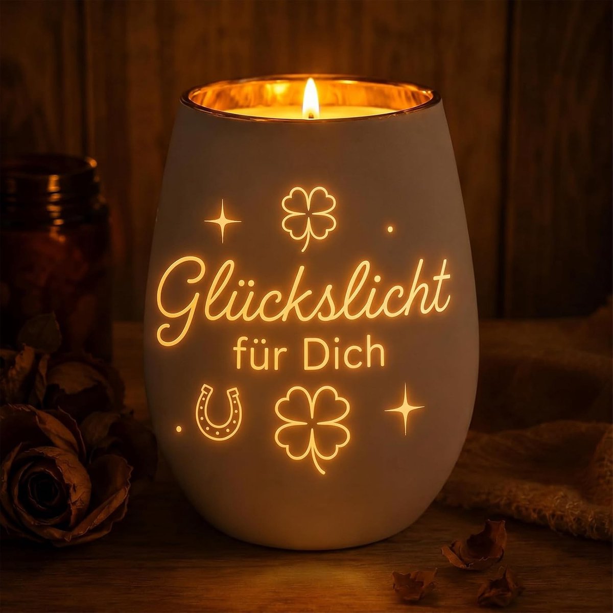 Windlicht van glas - Wit - 11,6 x 8,6 cm - Mat Glas met Goudkleurige Rand - Decoratief Cadeaulicht