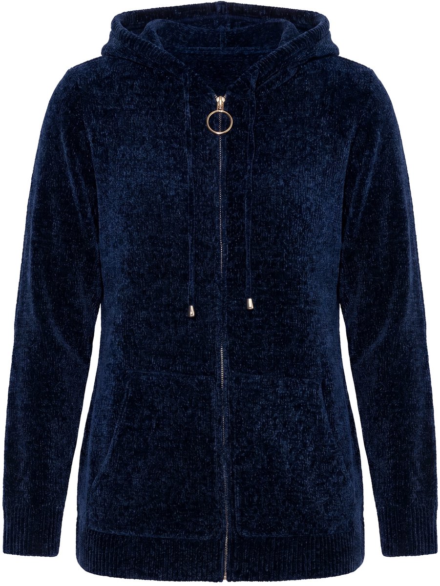 Ulla Popken - Dames - Vest chenille capuchon lange mouwen - Marine - Maat 50+